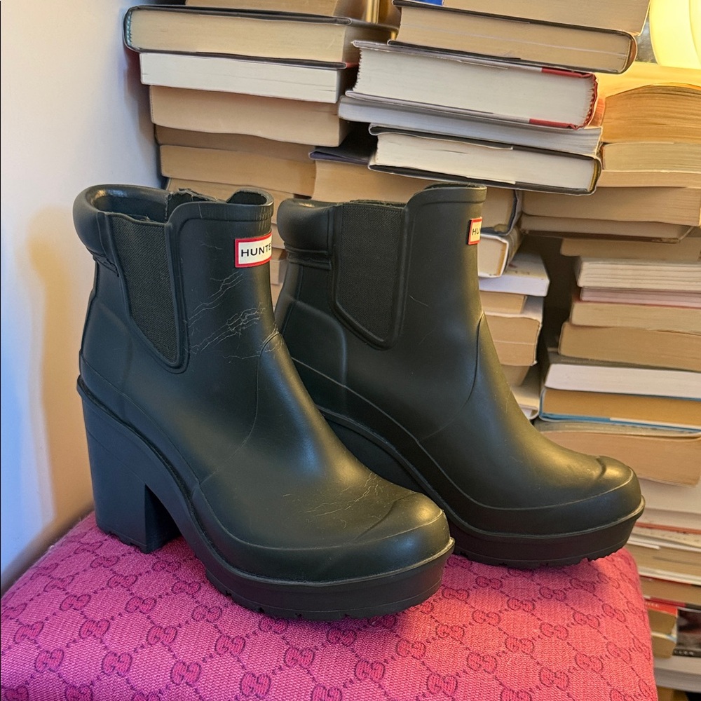 Hunter Green Women's Heeled Rain Boots Booties 8